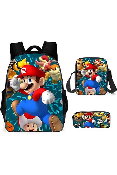 erorex Super Mario Brothers School Bags 16 Inch 3 Piece Set Backpack For Boys Girls Super Mario Pencil Bag