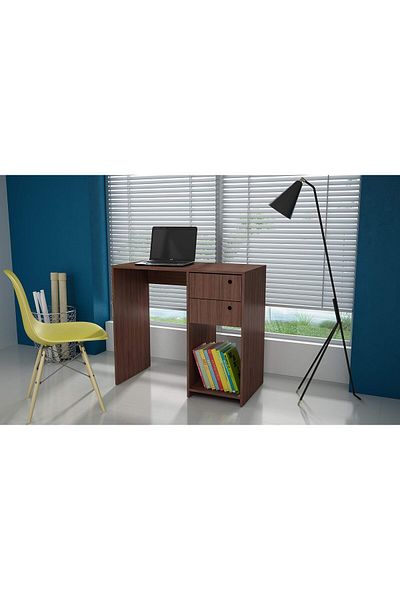 erorex Computer Desk With Two Drawers And One Shelf Brown H 81 Cm X W 90 Cm X D 45 Cm Wood