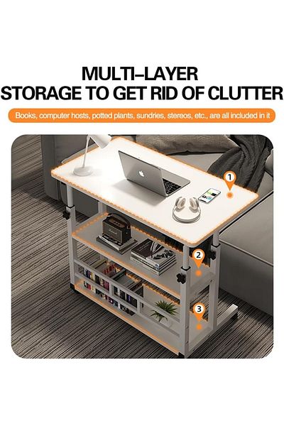 erorex Home Office Desk Height Adjustable Laptop Table With Wheels Double Layer Storage Desk With Usb Fan