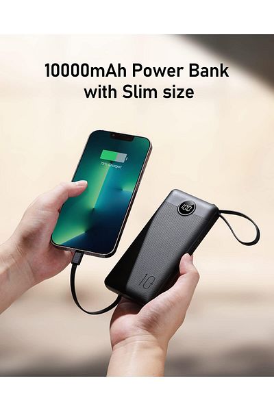 erorex بنك طاقة مع كابلات مدمجة 10000 مللي أمبير في الساعة شاحن محمول رفيع لجهاز iPhone USB C شاشة LED