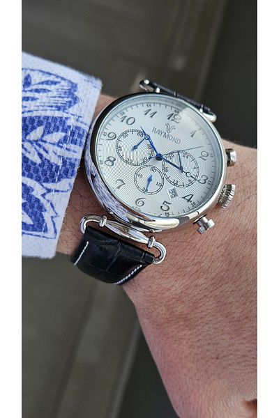 Raymond Rym-83011 Raymond Men's Wristwatch - Steel Case and Leather Cord - 2 Years Warranty