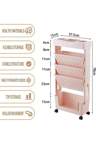 erorex 5 Tiers Movable Bookshelf Cart With Wheels Removable Movable Unique Bookcase Utility Organizer Book