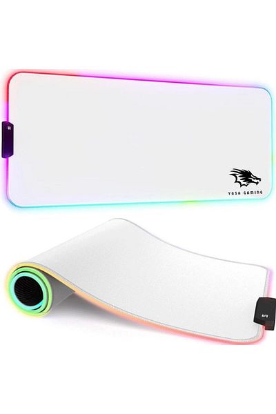 erorex لوحة ماوس RGB ممتدة Xxl بقاعدة مطاطية غير قابلة للانزلاق، نسيج محكم، أبيض، 90 سم، 40 سم، 3 مم