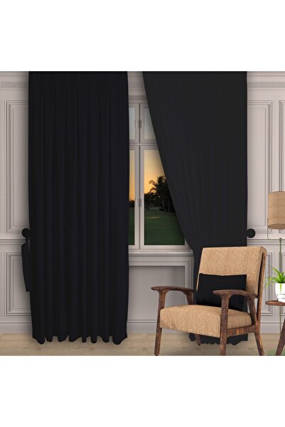 DECO Siyah Ada Fon Perde Pilesiz Extraforlu Düz Dikim Büzgü Pile