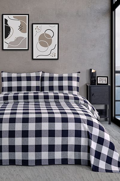 Evim Zeren Bedspread Double Set Navy Blue Gray 220X230Cm
