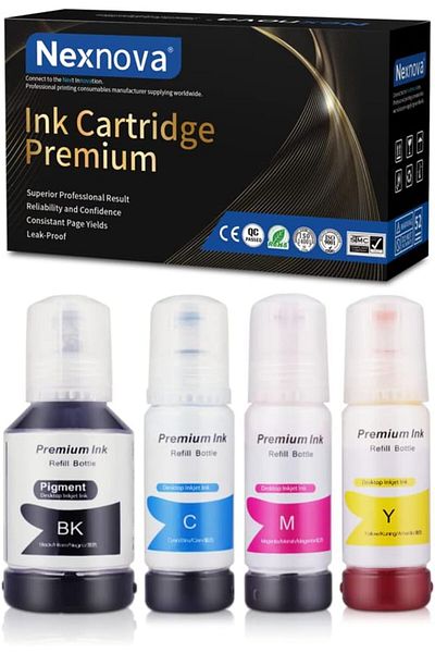 erorex حبر 101 لطابعات إبسون Ecotank، عبوة من 4 قطع، أسود سماوي أرجواني أصفر، لطابعات L4150 L4160 L6160