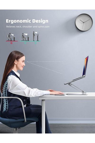erorex حامل كمبيوتر محمول قابل للتعديل، حامل كمبيوتر محمول محمول من الألومنيوم للمكتب قابل للطي ومريح
