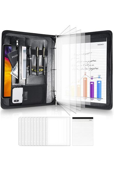 erorex Portfolio 3 Ring Padfolio Folder Organizer Pu Leather Business Planner A4 Notepad Zipper File