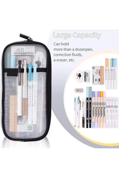 erorex Grid Mesh Pen Pencil Case Clear Mesh Pencil Pouch For Office Stationery Makeup Storage Clear Pencil