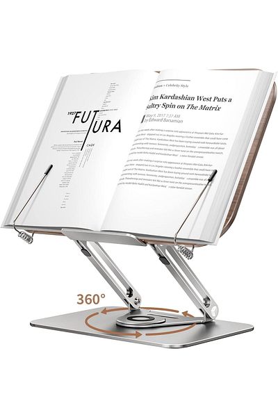 erorex حامل كتب مكتبي للقراءة، يدور 360 درجة، حامل كتب قابل للتعديل، ارتفاعات متعددة، زوايا قابلة للتعديل