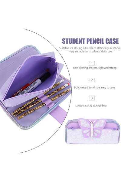 erorex Big Capacity Pencil Case Canvas Pen Pencil Pouch Purple Pencil Case Reversible Sequin Pencil Case