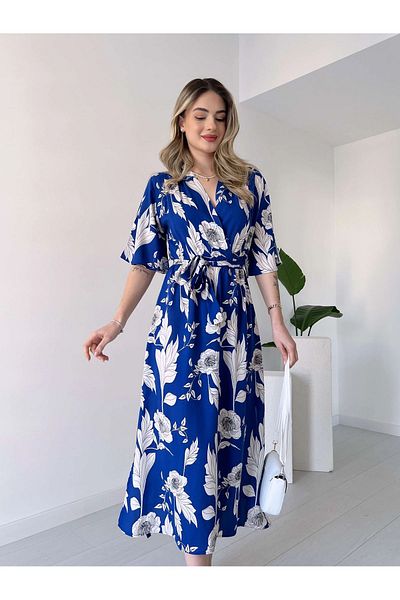 sharin Rochie lungă cu model de vară cu guler dublu - 13E-2229