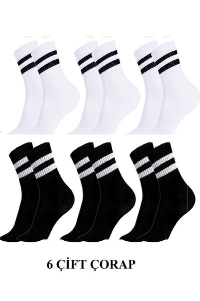 Abani Classic 6 чифта мъжки чорапи, 3 черни и 3 бели, спортни чорапи за тенис, с шарка, размер 40 - 44