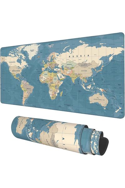 erorex Desk Mat Blue Vintage World Map Extended Gaming Mouse Pad Large 35.4 Inch X15.7 Inch Big Mouse Pad