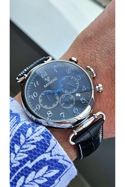 Raymond Rym-83011 Raymond Men's Wristwatch - Steel Case and Leather Cord - 2 Years Warranty