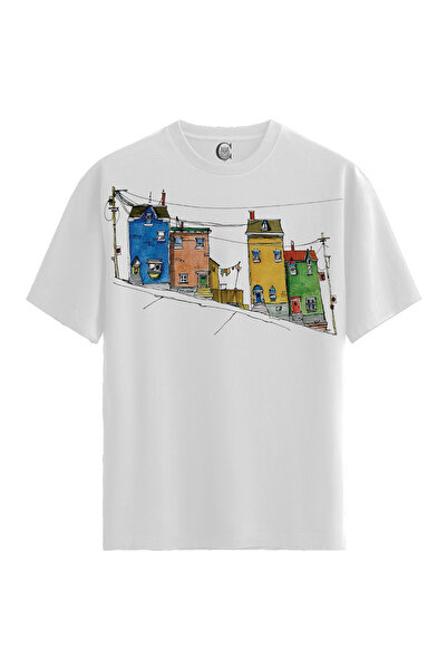Color Luxe Colorful Hillhouses - 100% Cotton Women's White T-Shirt - Premium ...