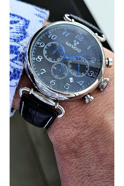 Raymond Rym-83011 Raymond Men's Wristwatch - Steel Case and Leather Cord - 2 Years Warranty