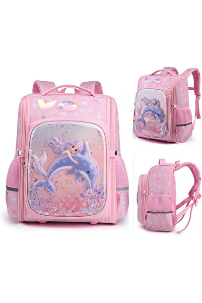 Generic حقيبة ظهر مدرسية وردية اللون للبنات لمرحلة رياض الأطفال الابتدائية وم...