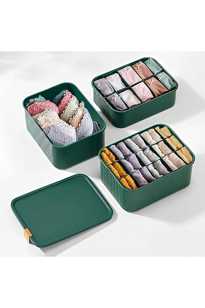 COOYA Drawer Organizer With Dividers for Wardrobe Storage Boxes for Storing Socks, Underwear, Ties, Green