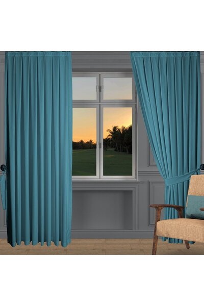 DECO Açık Petrol Ada Fon Perde Pilesiz Extraforlu Düz Dikim Büzgü Pile