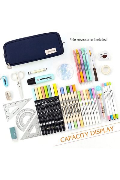 erorex Large Capacity Pencil Case 3 Compartment Pouch Pen Bag For School Teen Girl Boy Men Women Navy