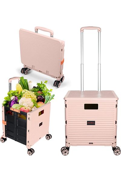 erorex Foldable Utility Cart Portable Rolling Crate Handcart Shopping Trolley Collapsible 4 Rotate Wheels