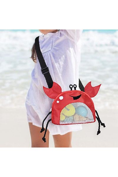 erorex Mesh Beach Bag Crab And Shark Design Adjustable Strap Kids Toy Storage Bag Durable Mesh Beach Toy