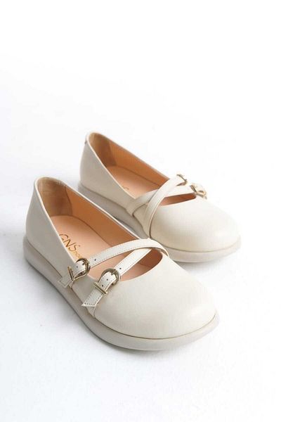 GNS Shoes Cortona Genuine Leather Double Helmet Cream Skin Women's Flats