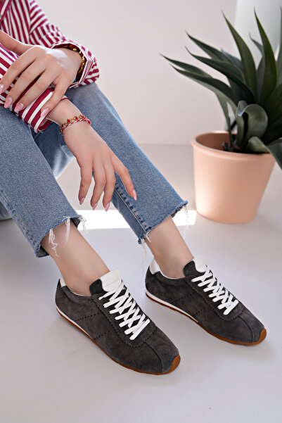 NOSEY SHOES Лісабонська модель, натуральна шкіра, антрацитовий замш, шнурівка, жіночі кросівки на щодень