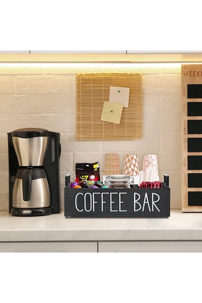 erorex Coffee Station Organizer Wooden Coffee Bar Accessories Organizer For Counter Farmhouse Kcup Coffee
