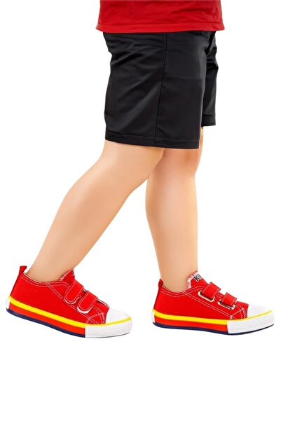 Liger Unisex Çocuk Keten Kısa Convers Modeli Cırtlı Sneaker Spor Ayakkabı (26-30) Kırmızı