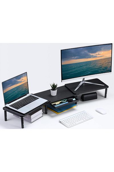 erorex Dual Monitor Stand Double Monitor Riser For Pc Computer Laptop And Printer 3 Adjustable Shelf