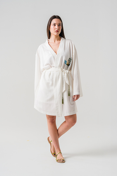 Galistore Kimono şort takım deniz kabuğu desenli keten