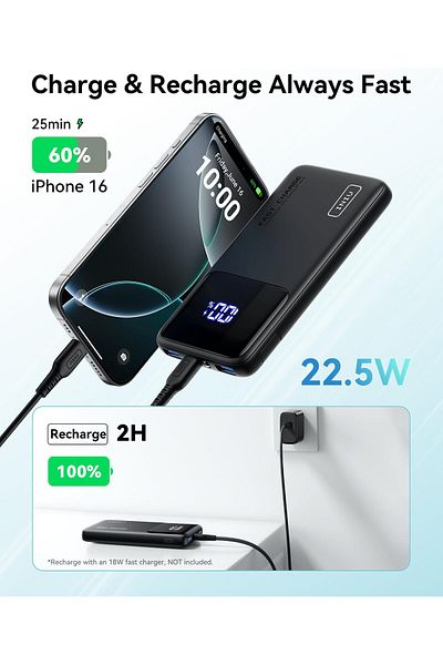 erorex باور بانك 10000 مللي أمبير في الساعة، شاحن محمول سريع الشحن، حزمة بطارية 22.5 واط، Pd3.0، Qc4.0