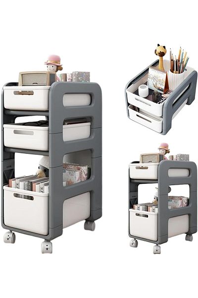 erorex 3 Tier Mobile Bookshelf Storage Trolley Desktop Storage Rack Multi Functional Rolling Storage Book