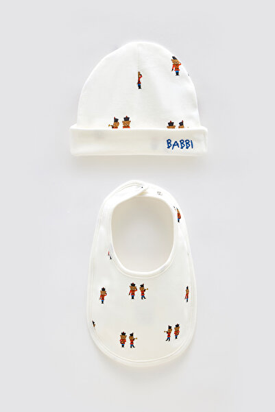 Atelier Babbi 100% Cotton Newborn Bib & Hat Set - Lead Soldier