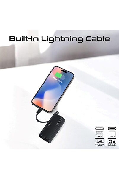 erorex بنك طاقة صغير الحجم، شاحن محمول عالمي بسعة 5000 مللي أمبير/ساعة، مع كابل لايتنينج مدمج، USB C قابل للطي