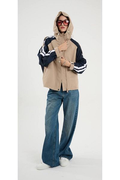 LOKADI Women's Striped Parka Raincoat