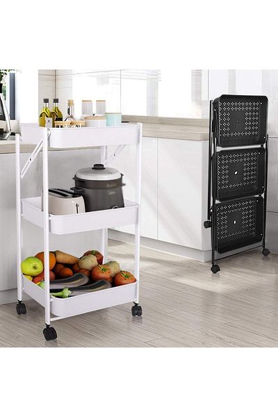 erorex Foldable 3 Tier Metal Utility Rolling Cart Folding Mobile Multi Function Storage Trolley Organizer