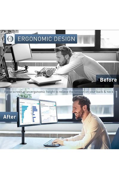 erorex حامل شاشة مزدوج قابل لتعديل الارتفاع، حامل شاشة زنبركي، ذراع شاشة LCD مزدوجة قابلة للتعديل بالكامل