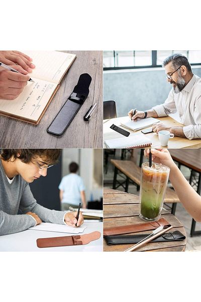 erorex Pen Cases: 2 Pieces Pu Leather Handmade Protective Cover Suitable For Pencils Pens And Ballpoint