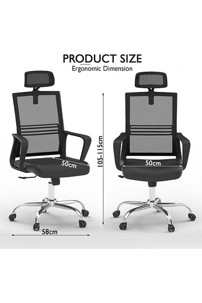 erorex Sleekline 690033 Task Chair Mesh Chair With Headrest Black