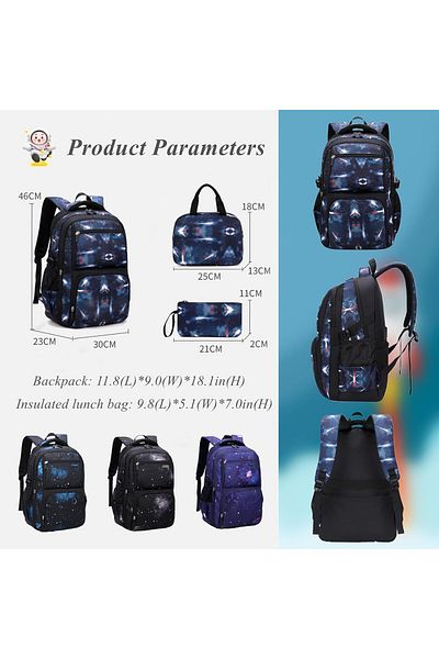 erorex Galaxy Print School Bag 3Pcs Backpack Set Space Pattern Galaxy Backpack Men High Middle School