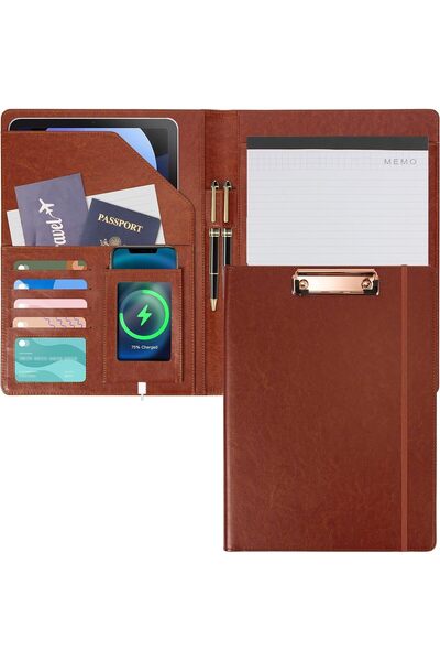 Generic حافظة أعمال احترافية مصنوعة من جلد البولي يوريثان مع مفكرة ومجلد وحاف...