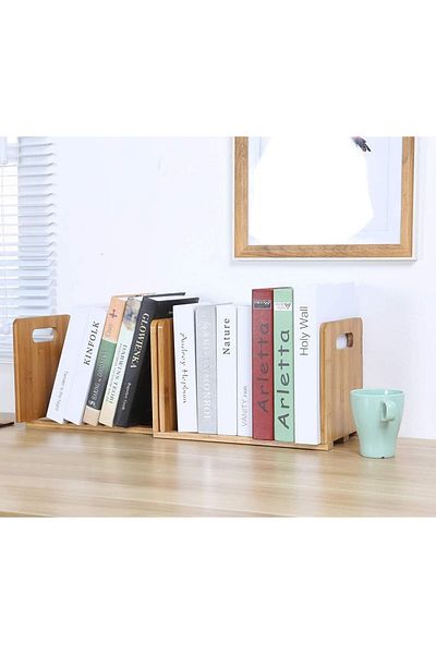 erorex Expandable Desktop Bookshelf Bamboo Bookcase Display Shelf Counter Office Storage Rack Adjustable