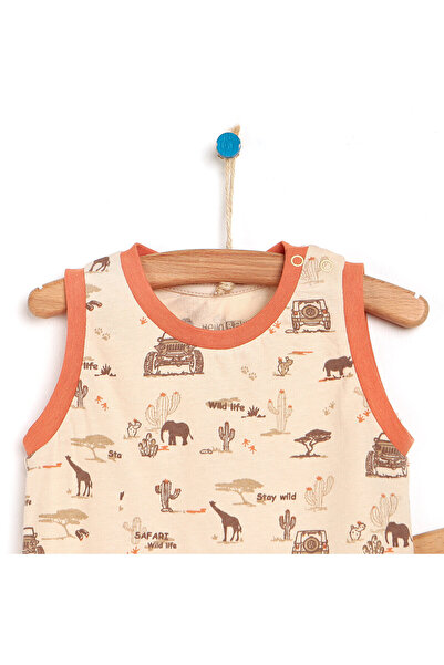 ebebek Hello Baby HelloBaby Erkek Bebek Tişört-Şort 2li Takım Safari Desenli Bisiklet Yaka Reçme Paça Atlet Kol Bej