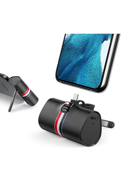 erorex بنك طاقة صغير بمنفذ USB C، شاحن محمول سريع الشحن بقوة 20 وات مع حامل قابل للطي، بطارية 5000 مللي أمبير/ساعة