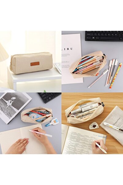 erorex Beige Student Pencil Case Compact Organizer For Teens School Office Multifunctional Pouch For Pens