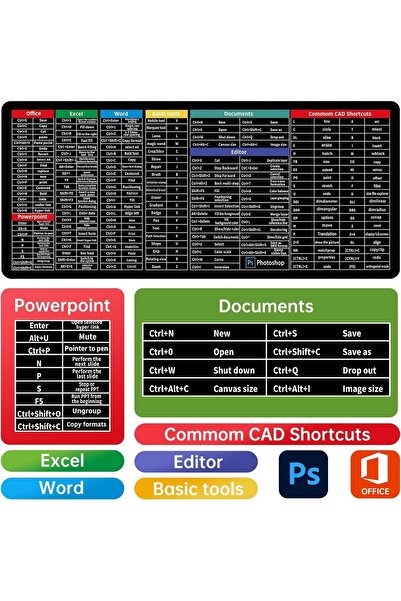 erorex لوحة ماوس اختصارات مكتب الكمبيوتر Xxl 35.4 × 15.7 بوصة Excel Word Ppt ورقة غش للاختصارات