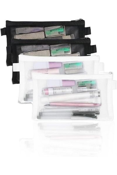 erorex Clear Mesh Zipper Pencil Case Set 4 Piece Exam Stationery Organizer For Students And Makeup Storage